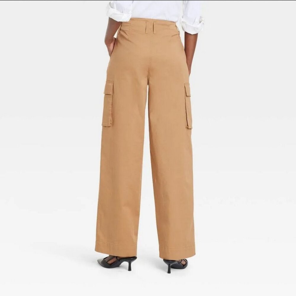 Women's High-Rise Wide Leg Cargo Pants - A New Day Tan 6 - Picture 2 of 6